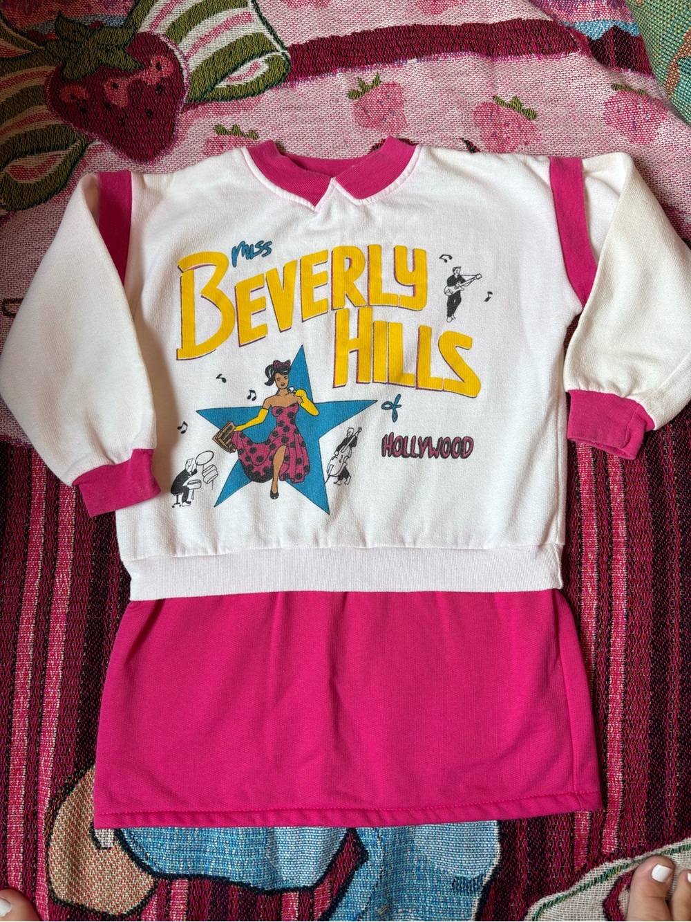 Vintage Beverly Hills 80s Pink & White Kids Sweatshirt Dress